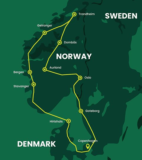 Norway from Copenhagen Route Map